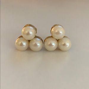 Vintage Three Pearl Clip On Earrings on Gold